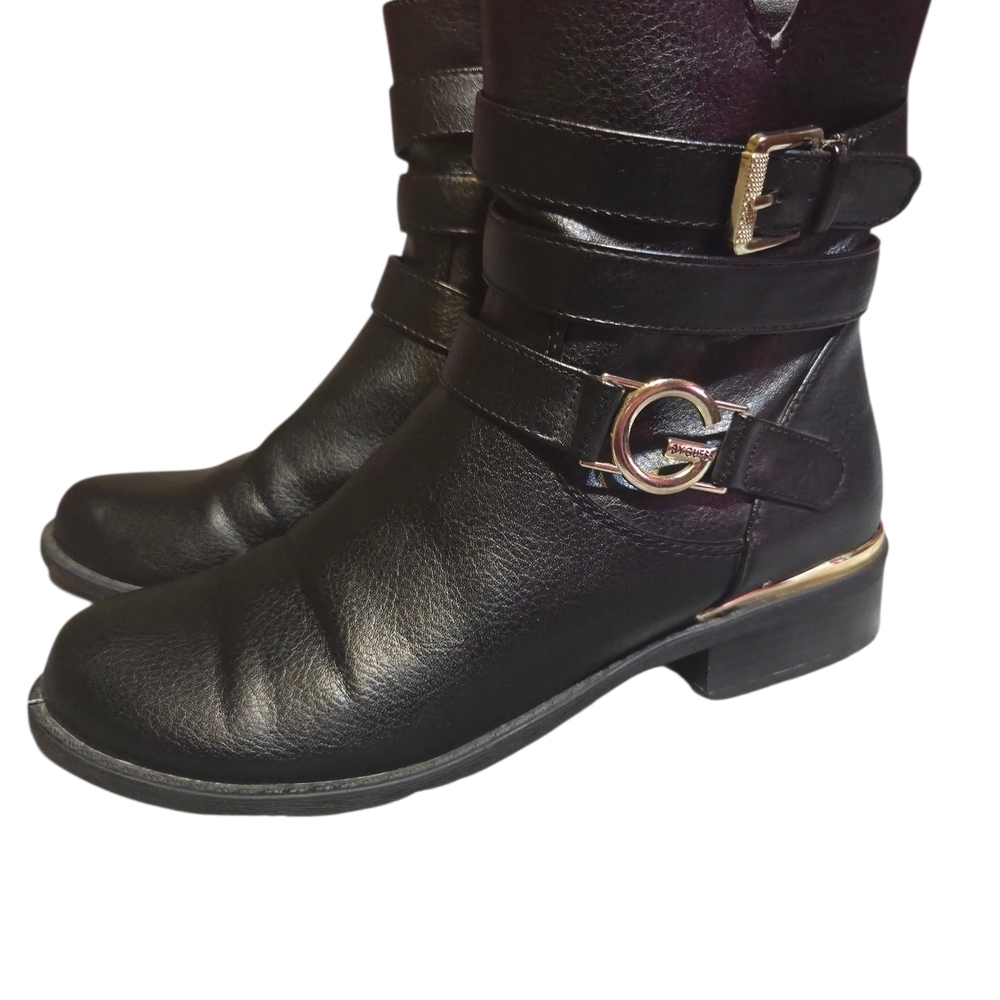 G by Guess Black Combat Boots with Silver Accents